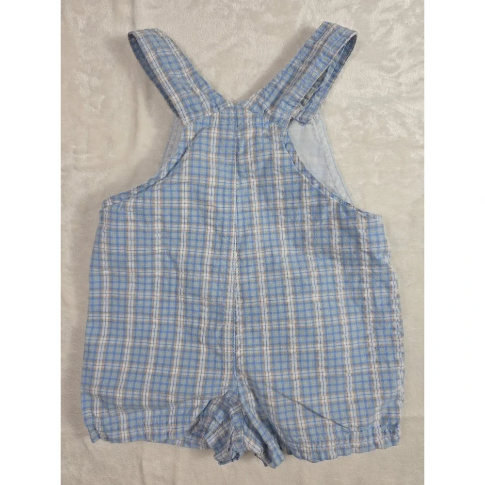 Y2K Vintage BT Kids Baby Boy Noah Ark Plaid Overall Hat Set 6-9M